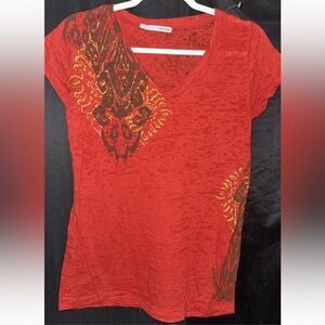Maurices orange Patterned V-Neck Tee Y2K  top large